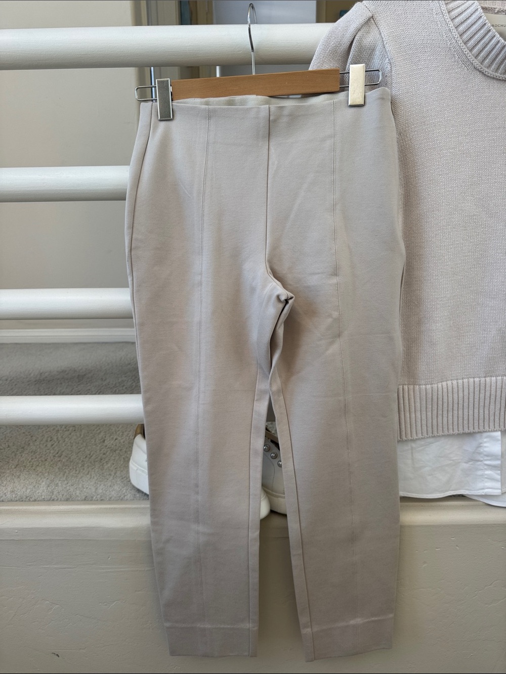 Quince Beige Slim Ponte Ankle Pants